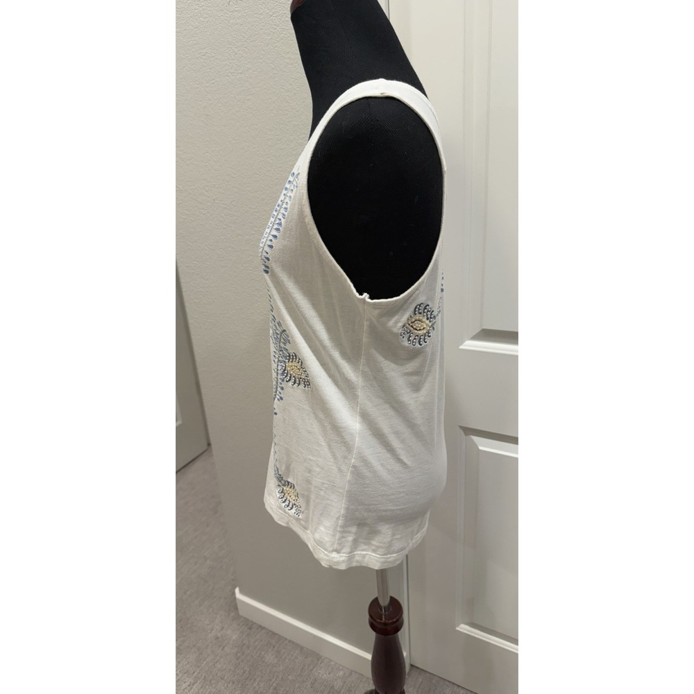 DA-NANG Surplus White Beaded Embroidered Tank Top Women Size Large Vtg - Picture 3 of 5
